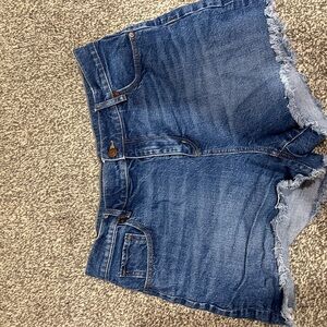 LOFT Blue Jean Shorts with Distressed Frayed Hem